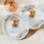Boho Holy Cow Blue Pampas Grass Boy Baby Shower Paper Plate<br><div class="desc">Boho Highland Cow Collection! A sweet and adorable baby shower theme featuring the delightful highland cow. This collection embraces a free-spirited, nature-inspired aesthetic, combining rustic charm with whimsical details. A blend of earthy tones, warm neutrals, and soft pastels creating a cozy and inviting atmosphere for the event. Browse our carefully...</div>