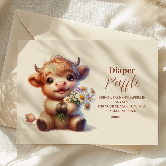 Boho Holy Cow Highland Cow Baby Raffle Diapper Enclosure Card (Creator Uploaded)