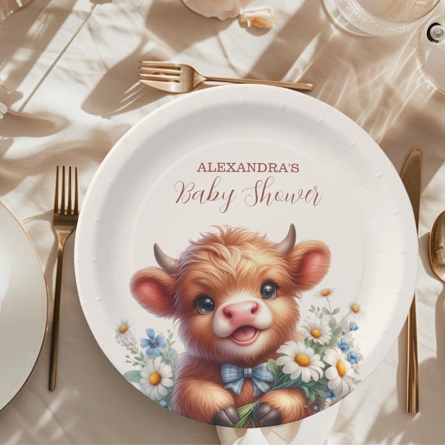 Boho Holy Cow Highland Cow Baby Shower Paper Plate (Creator Uploaded)