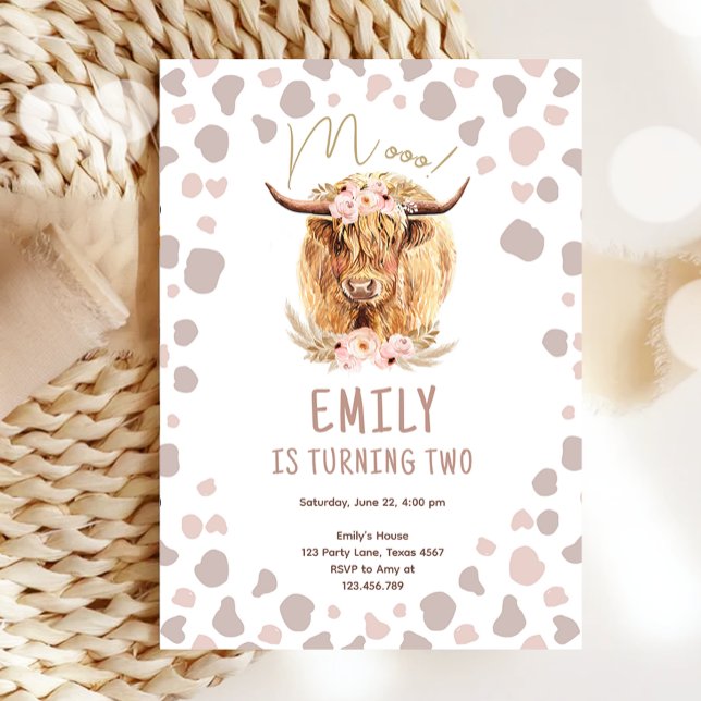 Boho Holy Cow Highland Pampas Farm Girl Birthday Invitation (Creator Uploaded)
