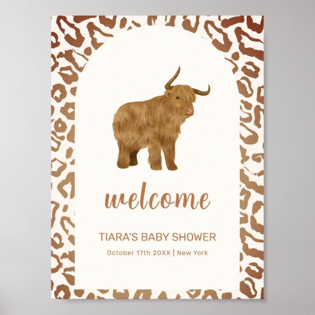 Boho Holy Cow Western Baby Shower Welcome  Poster (Front)