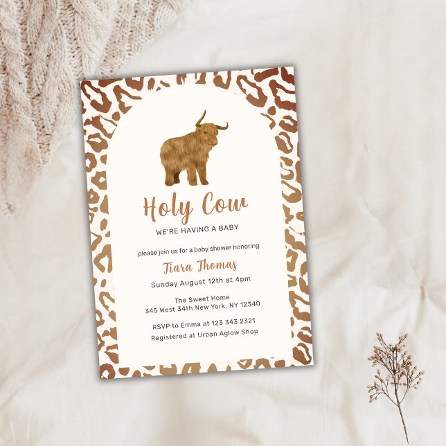 Boho Holy Cow Western Highland Cow Baby Shower  Invitation (Boho Holy Cow Western Highland Cow Baby Shower Invitation)