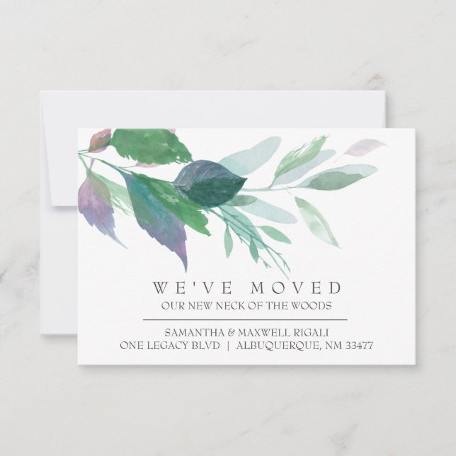 Boho Home Moving Announcement Watercolor Leaves (Front)