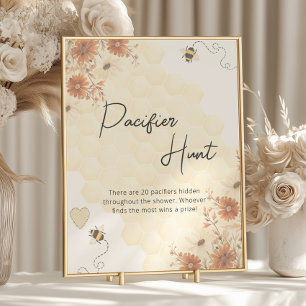 Boho Honey Bee Baby Shower Pacifier Hunt Poster