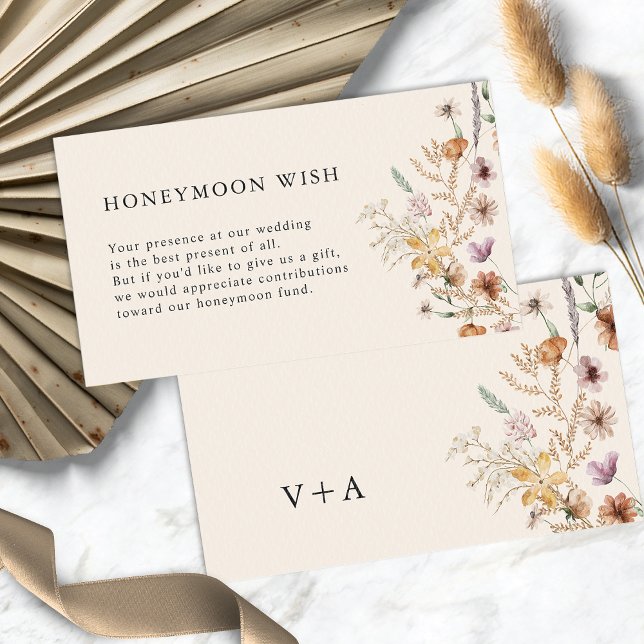 Boho Honeymoon Wish Enclosure Card (Boho Floral Honeymoon Wish Enclosure Card Monogram by Painted Paperie
)