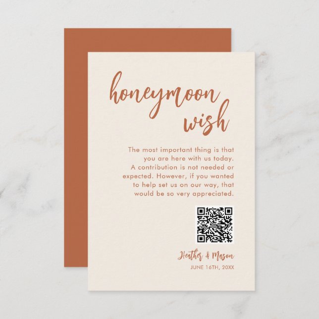 Boho Honeymoon Wish QR Wishing Well Enclosure Card (Front/Back)