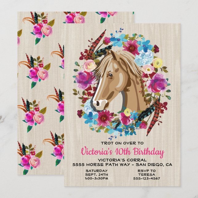 Boho Horse Birthday Party Invitation (Front/Back)