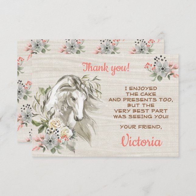 Boho Horse Birthday Party Thank you note Invitation (Front/Back)