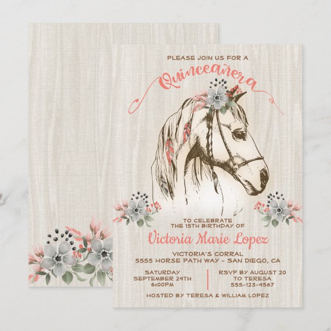 Boho Horse Cowgirl Quinceañera 15th Birthday Invitation (Front/Back)
