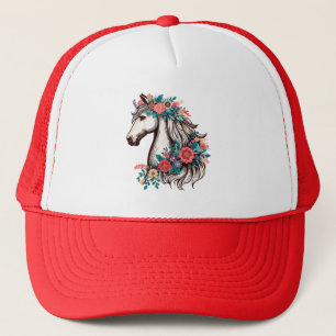 Boho Horse with Flowers, Floral Horse Lover Trucker Hat