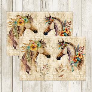 BOHO HORSES FLORAL DECOUPAGE TISSUE PAPER