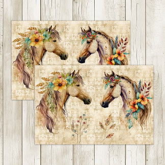 BOHO HORSES FLORAL DECOUPAGE TISSUE PAPER
