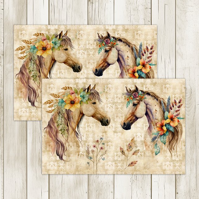 BOHO HORSES FLORAL DECOUPAGE TISSUE PAPER (BOHO HORSES FLORAL DECOUPAGE TISSUE PAPER)