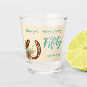 Boho Horseshoe Wildflowers Fiftieth Birthday Shot Glass