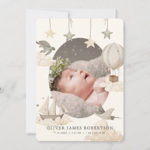 Boho Hot Air Balloon Sky Birth Announcement