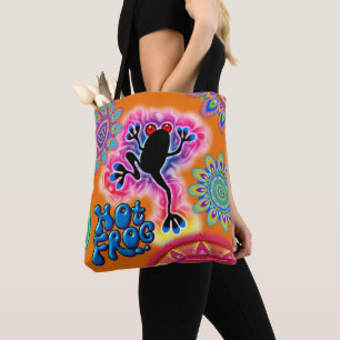 Boho Hot Frog Surf psychedelic Tote bag orange.