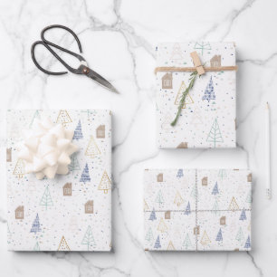 Boho House and Trees Christmas Wrapping Paper Sheet