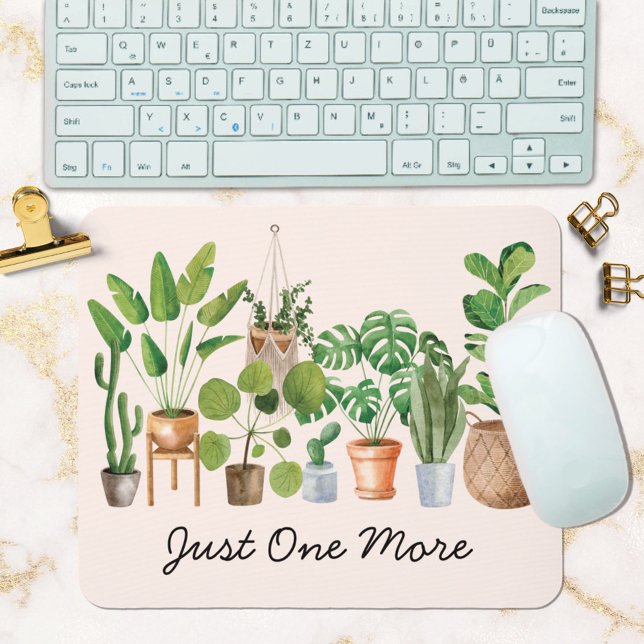 Boho Houseplant Watercolor Gardening Quote Mouse Mat (In situ office desk)