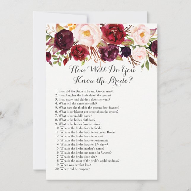 Boho How well do you know the bride? (Front)