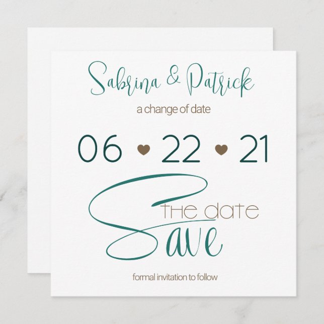 BOHO Hunter Green Typography Save the Date  Invitation (Front/Back)