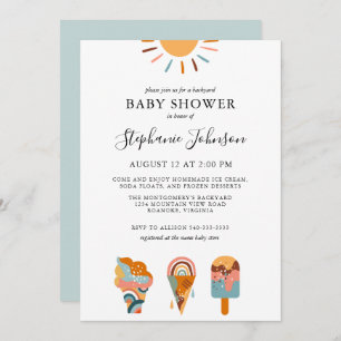 Boho Ice Cream Backyard Baby Shower Invitation