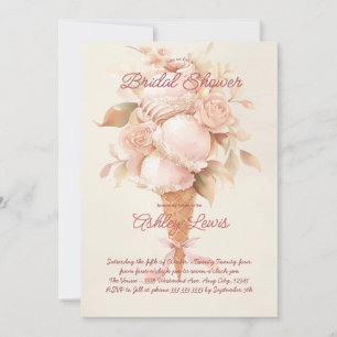 Boho Ice cream conem floral glitter cone Invitation