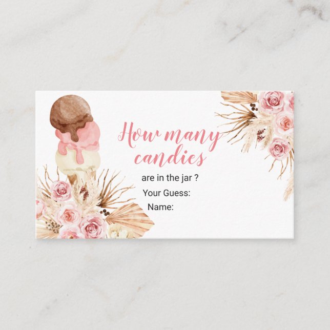 Boho Ice Cream Floral Guess How Many Candies Enclosure Card (Front)