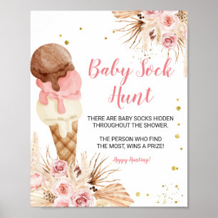 Boho ice cream Pampas Grass Baby Sock Hunt  Poster