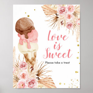 Boho Ice cream Pampas Grass Love is Sweet Sign