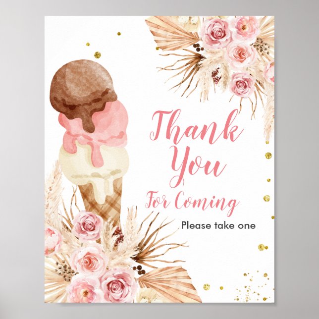 Boho Ice cream Thank you for coming Favour Sign (Front)