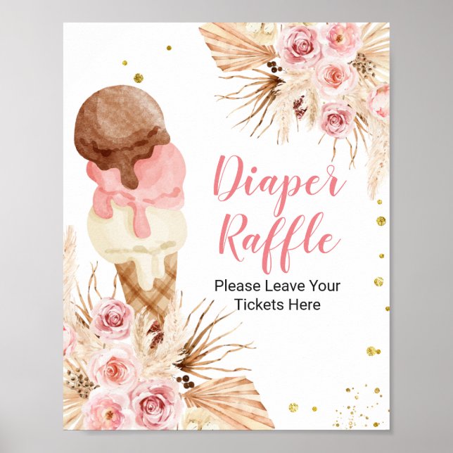 Boho ice cream Watercolor Diaper Raffle Poster (Front)