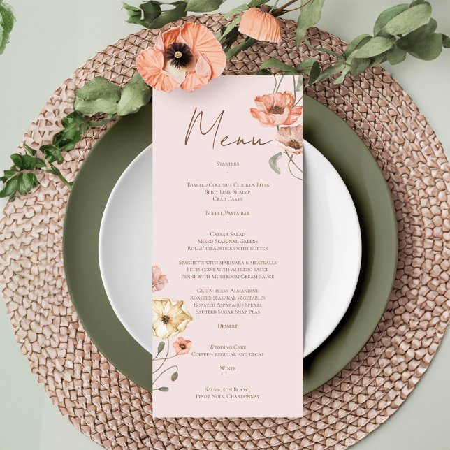 Boho Icelandic Watercolor Iceland Poppy Flowers Menu (Boho Icelandic Watercolor Iceland Poppy Flowers Menu)