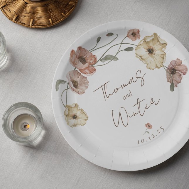 Boho Icelandic Watercolor Iceland Poppy Flowers Paper Plate (Boho Icelandic Watercolor Iceland Poppy Flowers Paper Plates)