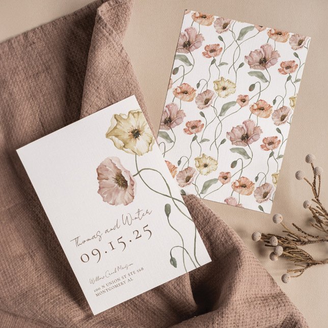 Boho Icelandic Watercolor Iceland Poppy Flowers Save The Date (Boho Icelandic Watercolor Iceland Poppy Flowers Save The Date)
