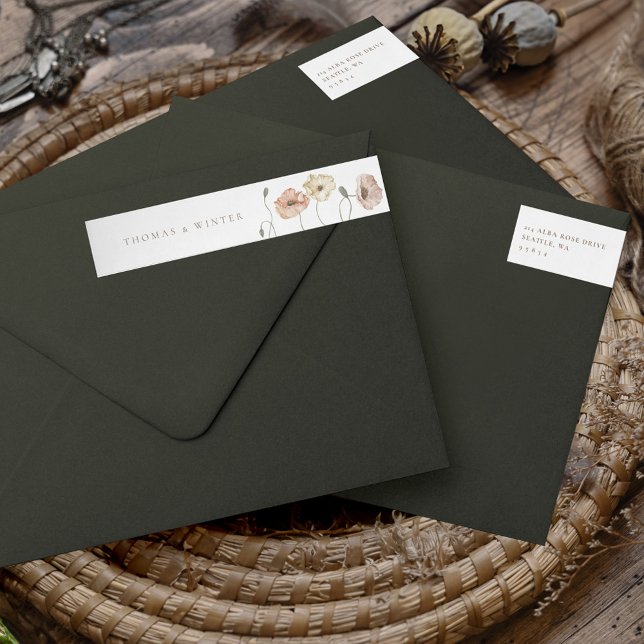 Boho Icelandic Watercolor Iceland Poppy Flowers Wrap Around Label (Boho Icelandic Watercolor Iceland Poppy Flowers Wrap Around Label)