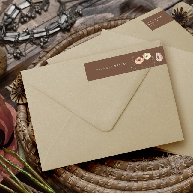 Boho Icelandic Watercolor Iceland Poppy Flowers Wrap Around Label (Boho Icelandic Watercolor Iceland Poppy Flowers Wrap Around Label)