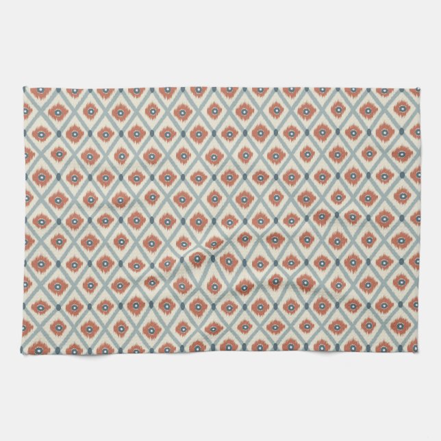 Boho Ikat Diamond Geometric Seamless Pattern  Tea Towel (Horizontal)