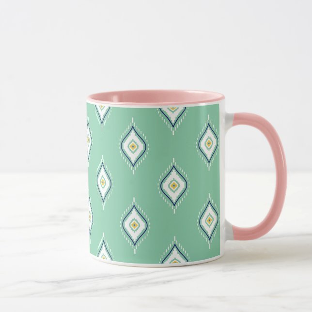 Boho Ikat Green pattern Cute colour matching Pink Mug (Right)