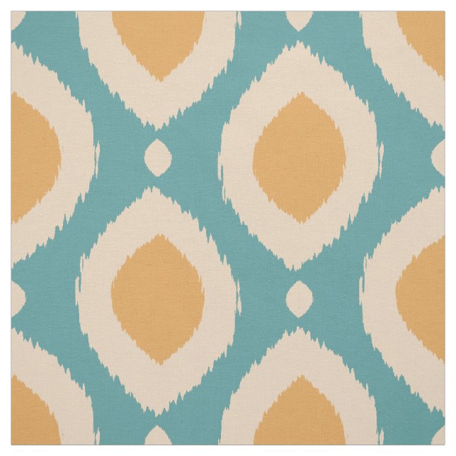 Boho Ikat Print Aqua Yellow Tribal Pattern Girly Fabric (Swatch)