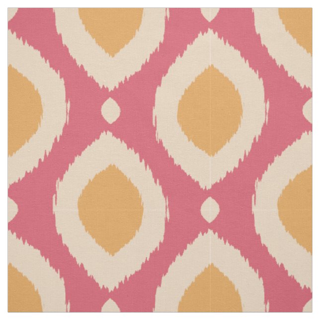 Boho Ikat Print Pink Mustard Tribal Pattern Girly Fabric (Swatch)