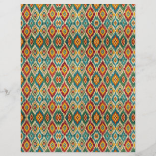 Boho Ikat Scrapbook Paper – Mustard Yellow & Teal 