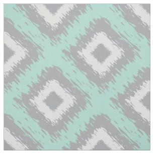 Boho Ikat Tribal Pattern Aqua Gray Diamond Print Fabric