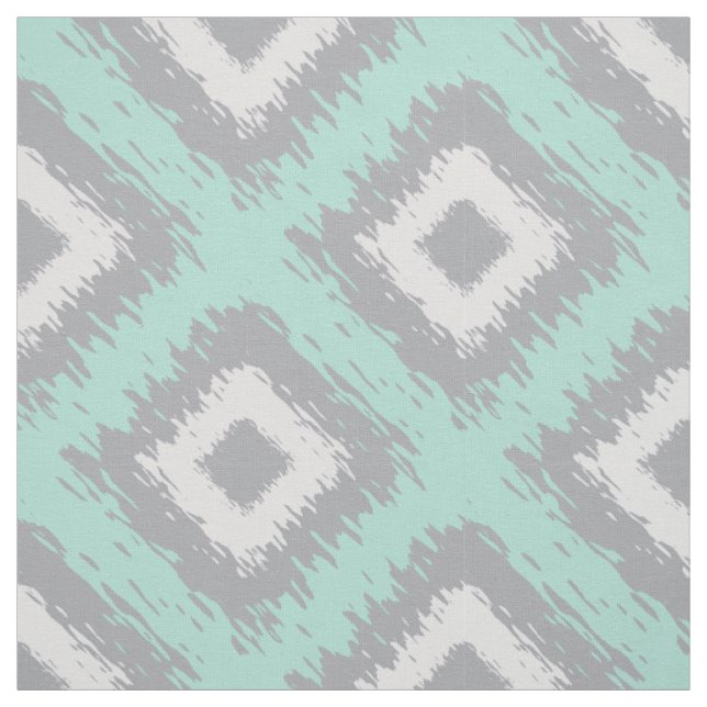 Boho Ikat Tribal Pattern Aqua Gray Diamond Print Fabric (Swatch)