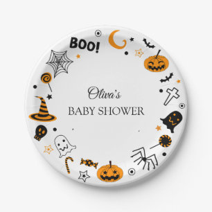 Boho Illustrated Halloween Baby Shower Paper Plate