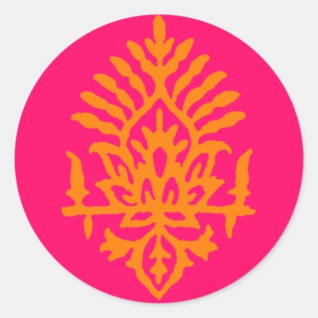 Boho India Block Print Classic Round Sticker (Front)