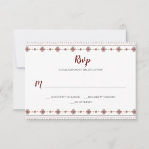 Boho Indian Red Tribal Border RSVP Card