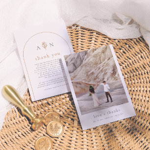 Boho Initials Terracotta Arch & Photo Wedding Thank You Card