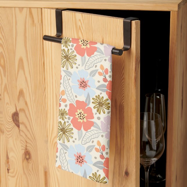 Boho Inspired Floral Pattern Kitchen Towel (Thirds Fold)