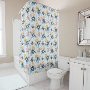 Boho Inspired Flower Pattern Shower Curtain