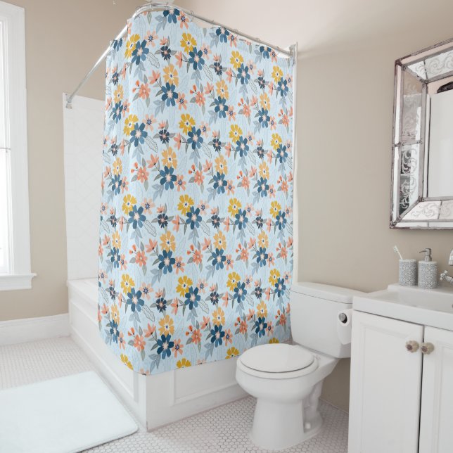 Boho Inspired Flower Pattern Shower Curtain (In Situ)